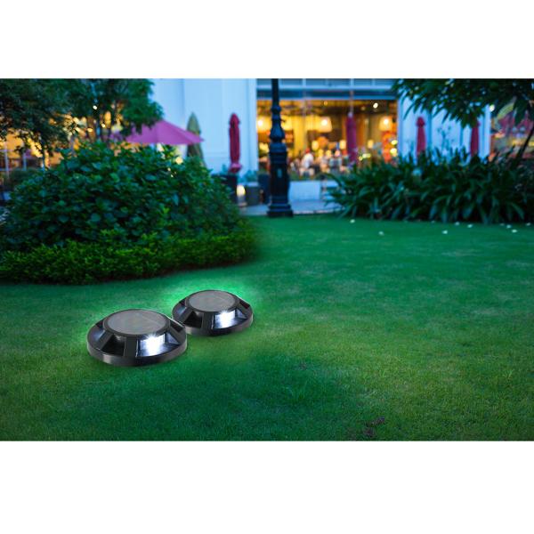 Langlebiges Solar-Bodenlicht, schwarz, Ø12cm – Trittfeste Wegeleuchte mit Erdspiess, für sichere & helle Wege