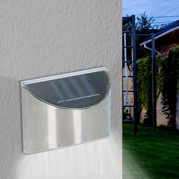 Kompakte Edelstahl Solar-Wandleuchte, silber, mit Dämmerungssensor - 10 x 8 x 5 cm - Zeitlose Eleganz & stilvolle Beleuchtung Ihrer Aussenwände
