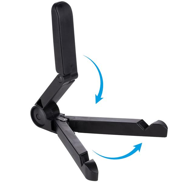 Kompakter Tablet-Halter Schwarz - Einstellbarer 180° Winkel für optimale Sicht unterwegs - Robustes, faltbares Design aus Kunststoff (28x16 cm)