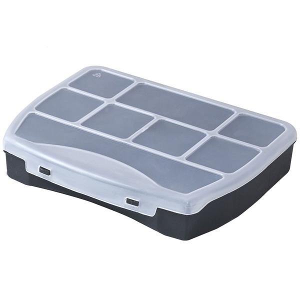 Aufbewahrungsbox - 8 Fächer zum Sortieren von Kleinteilen - ideal für Werkstatt, Büro & Bastelutensilien - Robuster Kunststoff 19x16x4cm