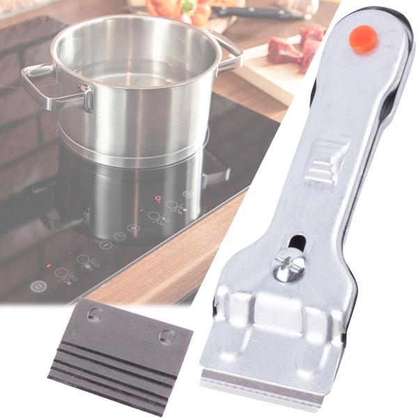 Ceranfeldschaber - Mühelose Reinigung für Kochfelder & Glasflächen - Herdkratzer mit 5 Metall-Ersatzklingen - Vielseitiger Küchenhelfer