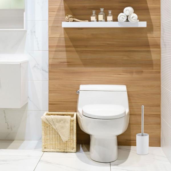 WC-Garnitur Keramik weiss - zeitloses Design für Bad & Gäste-WC - hygienische WC-Bürste mit austauschbarem Kopf - Bodenpositionierung, 36x9.5 cm, 0.5 kg