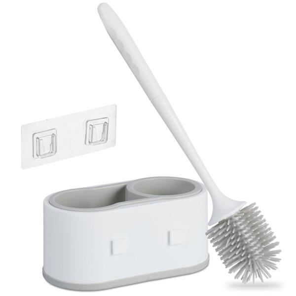 WC-Bürste mit Garnitur - 2 Kammern - einfache Wandmontage ohne Bohren - weiss - hygienisch - austauschbarer Bürstenkopf - für Sauberkeit & Hygiene im Bad
