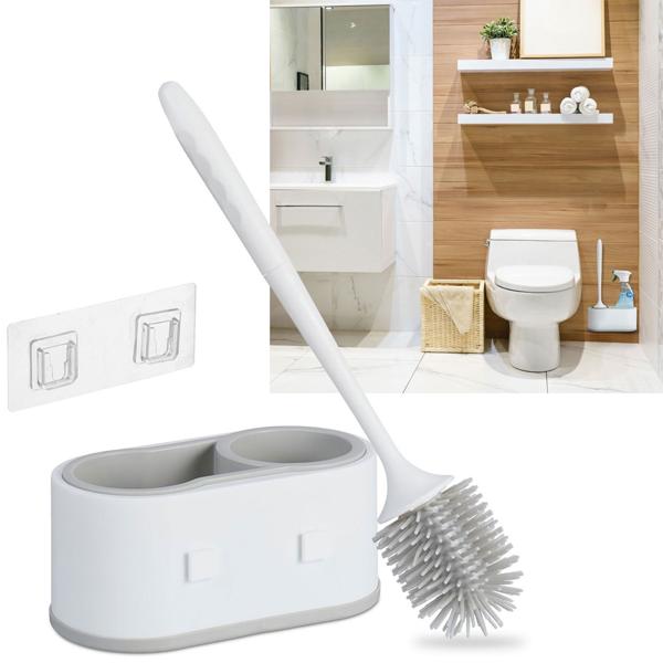 WC-Bürste mit Garnitur - 2 Kammern - einfache Wandmontage ohne Bohren - weiss - hygienisch - austauschbarer Bürstenkopf - für Sauberkeit & Hygiene im Bad