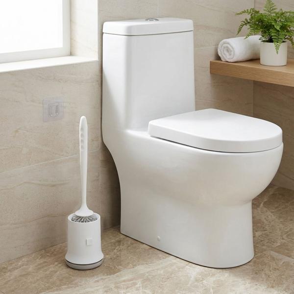 WC-Bürste mit Garnitur zur Wandmontage ohne Bohren - Hygienische Badreinigung, austauschbarer Bürstenkopf - Weiss, Kunststoff, H 13.5 x Ø 11 cm