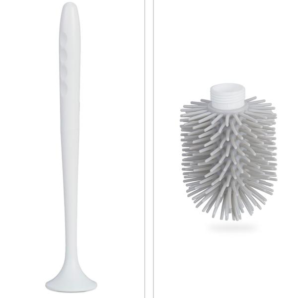 WC-Bürste mit Garnitur zur Wandmontage ohne Bohren - Hygienische Badreinigung, austauschbarer Bürstenkopf - Weiss, Kunststoff, H 13.5 x Ø 11 cm