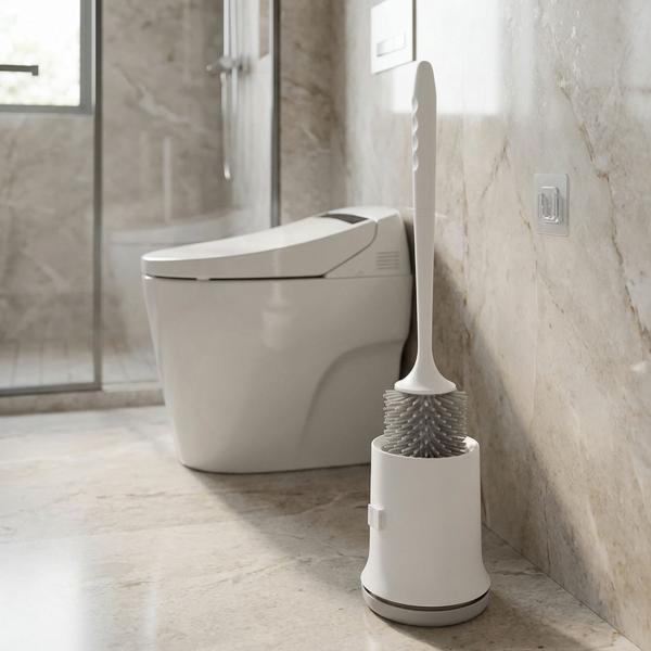 WC-Bürste mit Garnitur zur Wandmontage ohne Bohren - Hygienische Badreinigung, austauschbarer Bürstenkopf - Weiss, Kunststoff, H 13.5 x Ø 11 cm