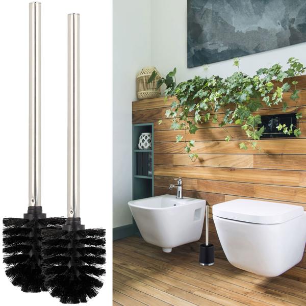 WC-Bürsten Set schwarz 2er-Pack - Hygienische Badreinigung mit austauschbaren Bürstenköpfen - Zeitloses Design, Ø 8x36 cm - Kunststoff & Metall