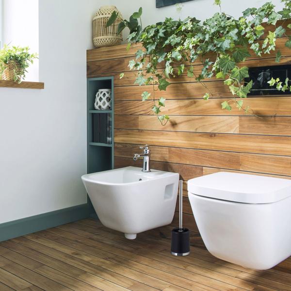 WC-Garnitur inkl. WC-Bürste rund - Schwarz-Silber, hygienisch mit austauschbarem Bürstenkopf, schnelltrocknend - Ø 7 cm, 1.7 cm Innengewinde