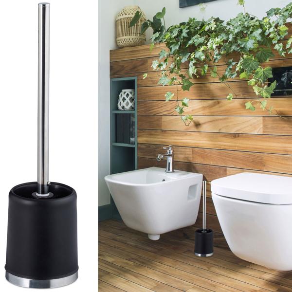 WC-Garnitur inkl. WC-Bürste rund - Schwarz-Silber, hygienisch mit austauschbarem Bürstenkopf, schnelltrocknend - Ø 7 cm, 1.7 cm Innengewinde