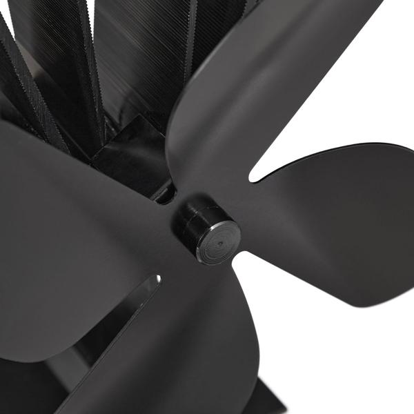 Kaminventilator ohne Strom - 4 Flügel, Aluminium (schwarz) - Ofenventilator für bessere Wärmeverteilung + Behaglichkeit