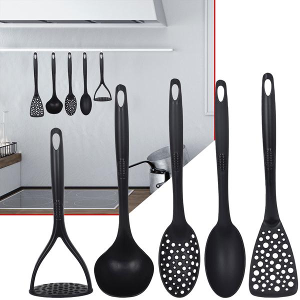 Praktisches 5-teiliges Küchenhelfer Set Schwarz: Essentielle Kochutensilien für jede Küche, leicht zu reinigen & stilvolles Design für Hobbyköche & Profis