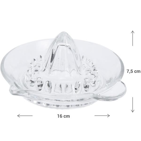 Manuelle Zitronenpresse Glas Ø 14 cm - Ideal für Zitronen, Limetten, Orangen & Grapefruit - Robuste Hartglas Saftpresse, spülmaschinengeeignet