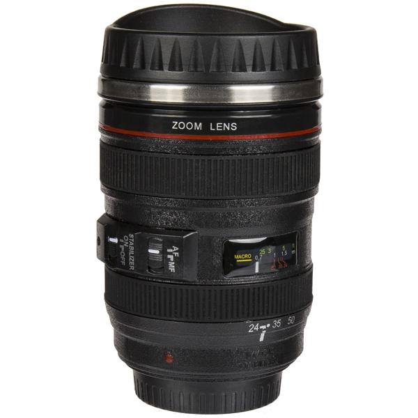 Kameraobjektiv-Kaffeebecher 350ml - Lustiges Geschenk für Foto & Filmfans - Edelstahl-Einsatz - Ideal für heissen Kaffee auf Touren