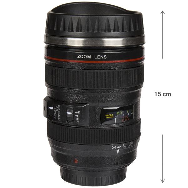 Kameraobjektiv-Kaffeebecher 350ml - Lustiges Geschenk für Foto & Filmfans - Edelstahl-Einsatz - Ideal für heissen Kaffee auf Touren