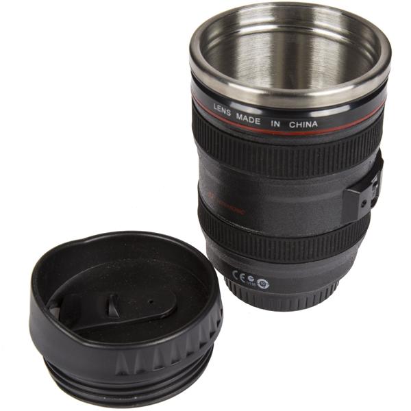 Kameraobjektiv-Kaffeebecher 350ml - Lustiges Geschenk für Foto & Filmfans - Edelstahl-Einsatz - Ideal für heissen Kaffee auf Touren