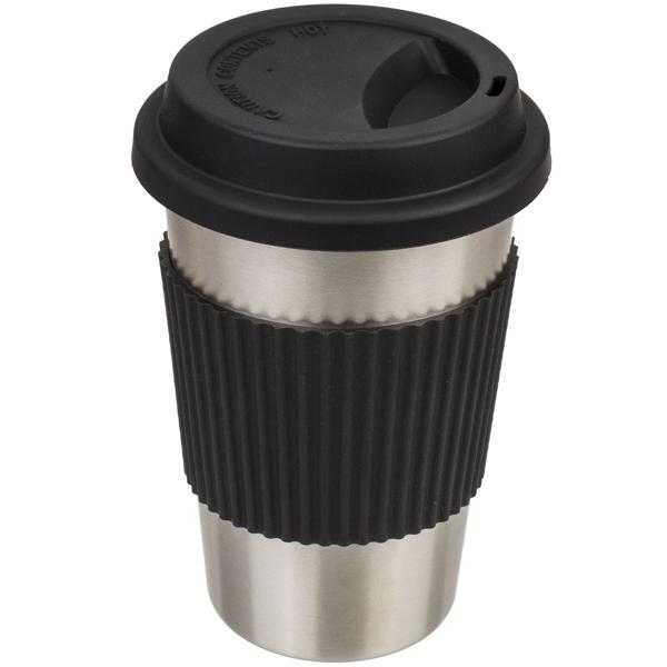Kaffeebecher, Edelstahl, mit Silikonbanderole und Deckel, 500 ml