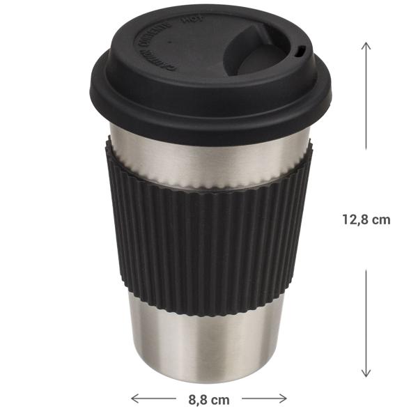 Kaffeebecher, Edelstahl, mit Silikonbanderole und Deckel, 500 ml