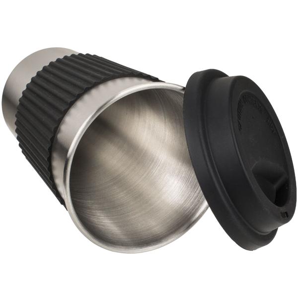 Kaffeebecher, Edelstahl, mit Silikonbanderole und Deckel, 500 ml