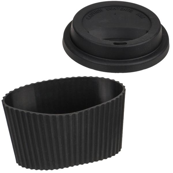 Kaffeebecher, Edelstahl, mit Silikonbanderole und Deckel, 500 ml