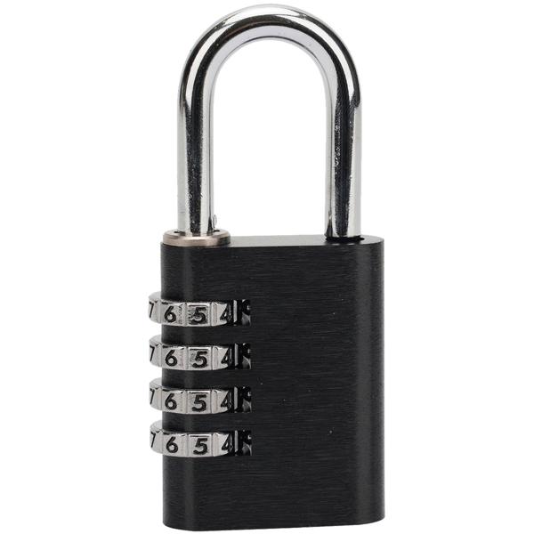 Zahlenschloss Vorhängeschloss 4-stellig – Robustes Koffersschloss aus Aluminium mit Stahlbügel, 10.000 Code-Kombinationen, schwarz