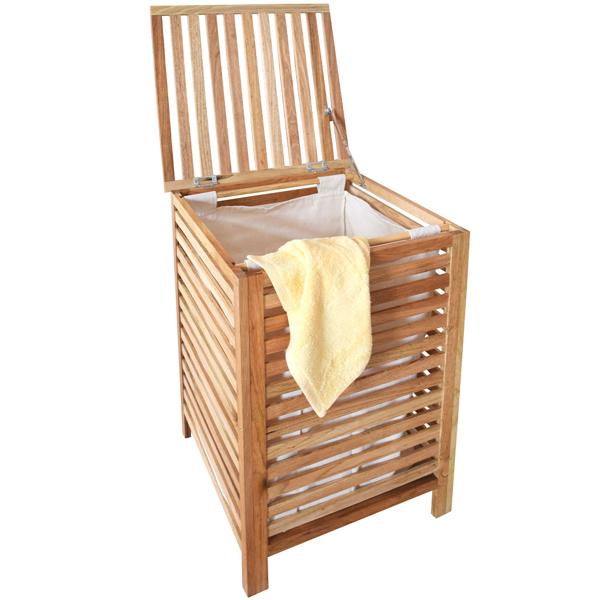 Wäschekorb aus edlem Walnussholz - Mit Wäschesack, 45x45x65cm - Stilvolle Wäscheaufbewahrung für Bad & Schlafzimmer