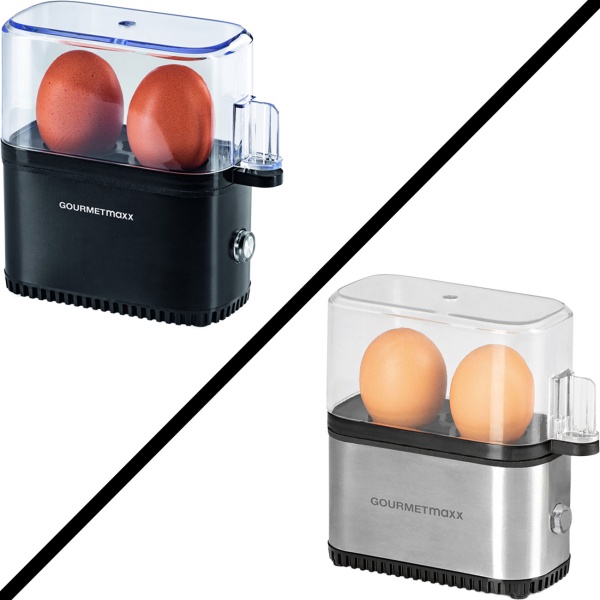 Kompakter Eierkocher für 2 Eier (250W): Silber/Schwarzer Mini-Eierkocher für perfekt gekochte Eier – schnell, einfach & platzsparend