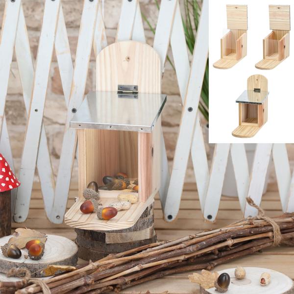 Futterstation für Eichhörnchen (Tannenholz, 12x25x28cm): Futterhaus, Futterspender - für Naturbeobachtung auf Garten & Balkon