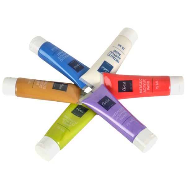 Metallic Acrylfarben Set - 6 leuchtende Farbtöne je 75ml für Künstler & Hobbykünstler - schnelltrocknend & deckend für kreative Kunstwerke und Designs