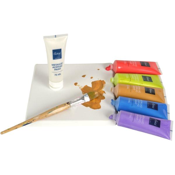 Metallic Acrylfarben Set - 6 leuchtende Farbtöne je 75ml für Künstler & Hobbykünstler - schnelltrocknend & deckend für kreative Kunstwerke und Designs