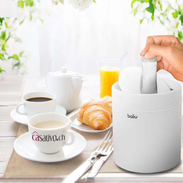 Schicker Schwingdeckeleimer aus Metall (1,25L): Weisser Abfalleimer mit praktischem Schwingdeckel – zeitloses Design für Bad, Küche & Co