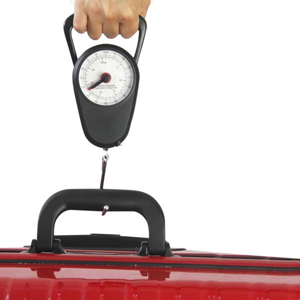 Kompakte analoge Kofferwaage mit integriertem Massband: Bis 35 kg – idealer Begleiter für stressfreies Reisen, schwarz – klein & leicht