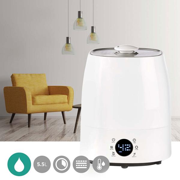 Effektiver Luftbefeuchter (grau/weiss) mit Hygrometer – Für Räume bis 50 m² – 5,5 Liter Tank & Keramikfilter für ein gesundes Raumklima