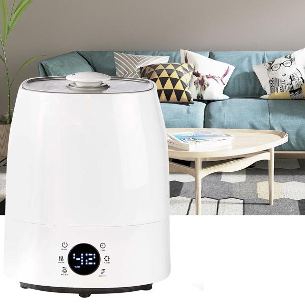 Effektiver Luftbefeuchter (grau/weiss) mit Hygrometer – Für Räume bis 50 m² – 5,5 Liter Tank & Keramikfilter für ein gesundes Raumklima