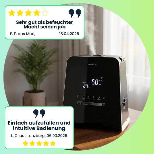 Smarter 5.5L Ultraschallbefeuchter, 110W - mit Hygrometer, Aromafunktion, App, Fernbedienung & Display - schwarz, für optimales Raumklima