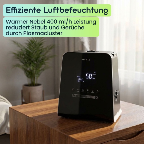 Smarter 5.5L Ultraschallbefeuchter, 110W - mit Hygrometer, Aromafunktion, App, Fernbedienung & Display - schwarz, für optimales Raumklima