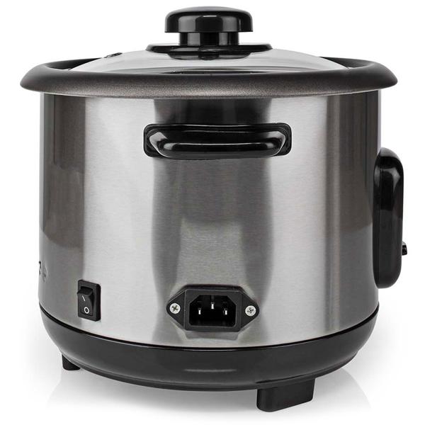 Stilvoller Edelstahl Reiskocher mit Warmhaltefunktion, 1 Liter, 400 W, schwarz - silber, antihaftbeschichtet, für bis zu 5 Portionen leckeren Reis