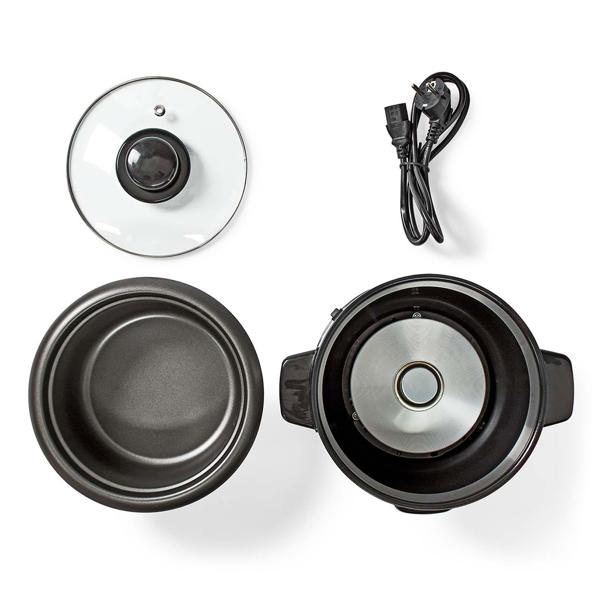 Stilvoller Edelstahl Reiskocher mit Warmhaltefunktion, 1 Liter, 400 W, schwarz - silber, antihaftbeschichtet, für bis zu 5 Portionen leckeren Reis