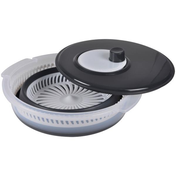 Faltbare Salatschleuder mit Kurbel - Platzsparend & Hygienisch - Ø 30x15cm Anthrazit/Weiss - Für frischen Salat & leichte Verstauung