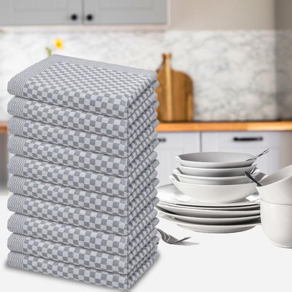 10er Set Premium Grubentücher: grau, 50x70cm, 100% Baumwolle (210g/m²)-OEKO-TEX, streifenfrei & flusenfrei – Hochwertige Tücher für Küche & Haushalt