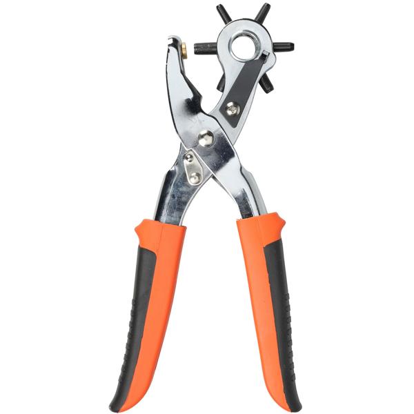 Lochzangen-Set - Revolverlochzange, Druckknopfzange, Nietenzange - für Leder, Textil, Gürtel - 6 Aufsätze (2-4.5mm) - inkl. 100 Ösen, 25 Druckknöpfe