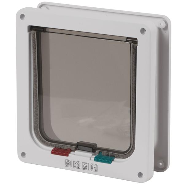 Haustierklappe - Für Katzen & kleine Hunde - Weiss - Ermöglicht selbstständiges Rein- & Rausgehen - Masse: 19.2x20cm - Einfache Installation