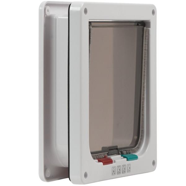 Haustierklappe - Für Katzen & kleine Hunde - Weiss - Ermöglicht selbstständiges Rein- & Rausgehen - Masse: 19.2x20cm - Einfache Installation