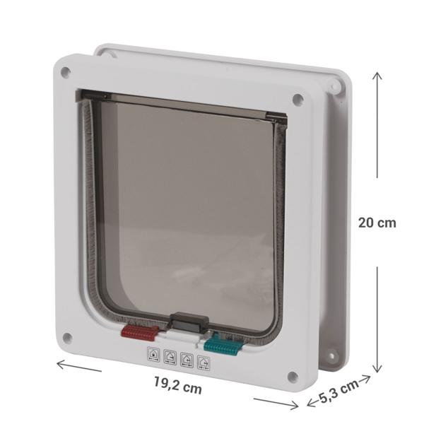 Haustierklappe - Für Katzen & kleine Hunde - Weiss - Ermöglicht selbstständiges Rein- & Rausgehen - Masse: 19.2x20cm - Einfache Installation