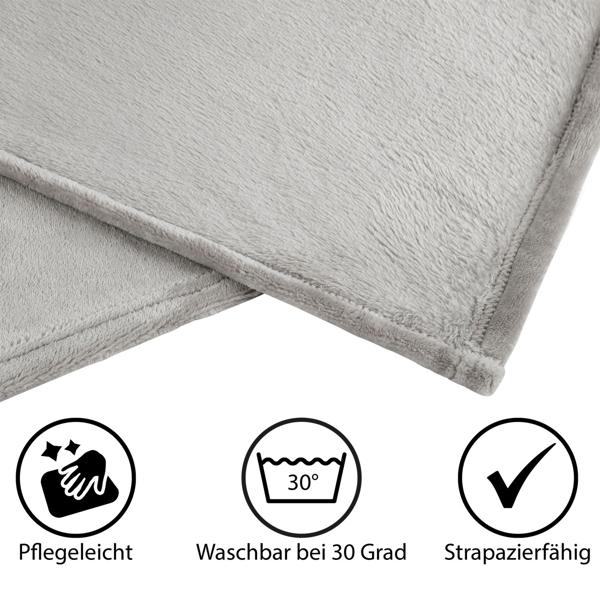 Kuscheldecke L hellgrau - besonders weich und anschmiegsam, OEKO-TEX Standard 100 - 180x200 cm, Polyester-Mikrofaser, 190 g/m² - für Sofa & Bett