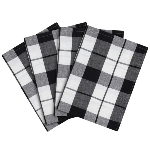 4er-Set Geschirrtücher – Premium Qualität 100% Baumwolle – Hygienisch waschbar bis 95 °C – Schwarz/Weiss kariert, je 70x50 cm, OEKO-TEX