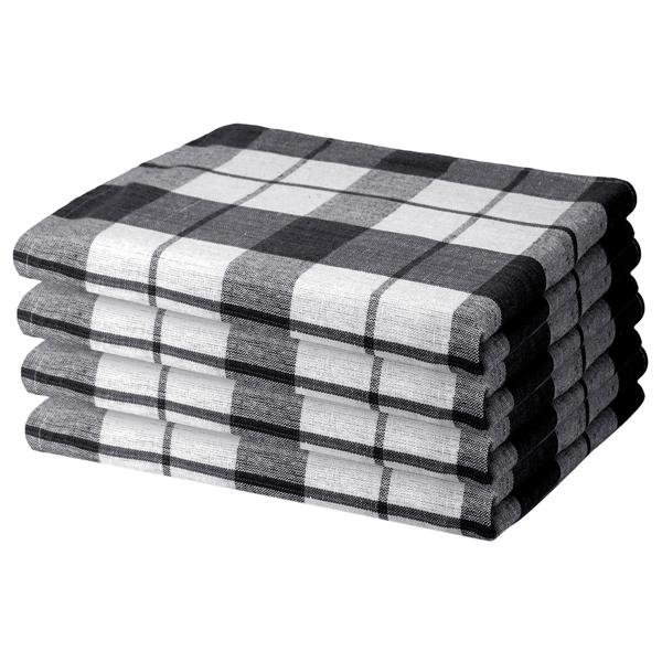4er-Set Geschirrtücher – Premium Qualität 100% Baumwolle – Hygienisch waschbar bis 95 °C – Schwarz/Weiss kariert, je 70x50 cm, OEKO-TEX