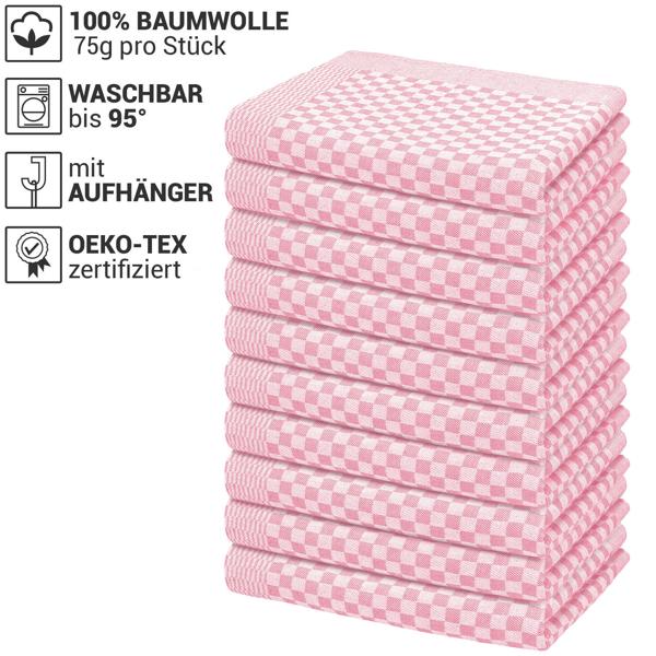 20er-Set Grubentücher rosa - Optimale Saugkraft & hygienische Reinigung für Küche & Haushalt - 100% Baumwolle Zwirn-Qualität 50x70 cm OEKO-TEX Standard 100