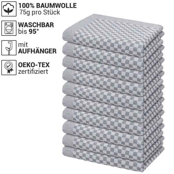 20er Set Premium Grubentücher: grau, 50x70cm, 100% Baumwolle (210g/m²)-OEKO-TEX, streifenfrei & flusenfrei – Hochwertige Tücher für Küche & Haushalt