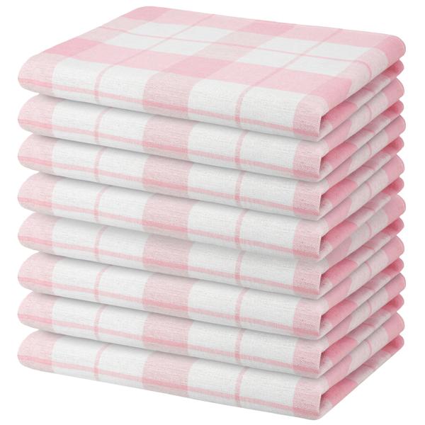8er-Set Geschirrtücher – Rosé/Weiss kariert, 100% Premium Baumwolle, 70x50 cm – Hygienische streifenfreie Reinigung, waschbar bis 95°C, OEKO-TEX Standard 100